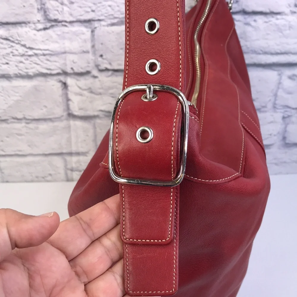 Coach Red Leather Zipper Closure Large Tote Crossbody Shoulder Bag - Vintage